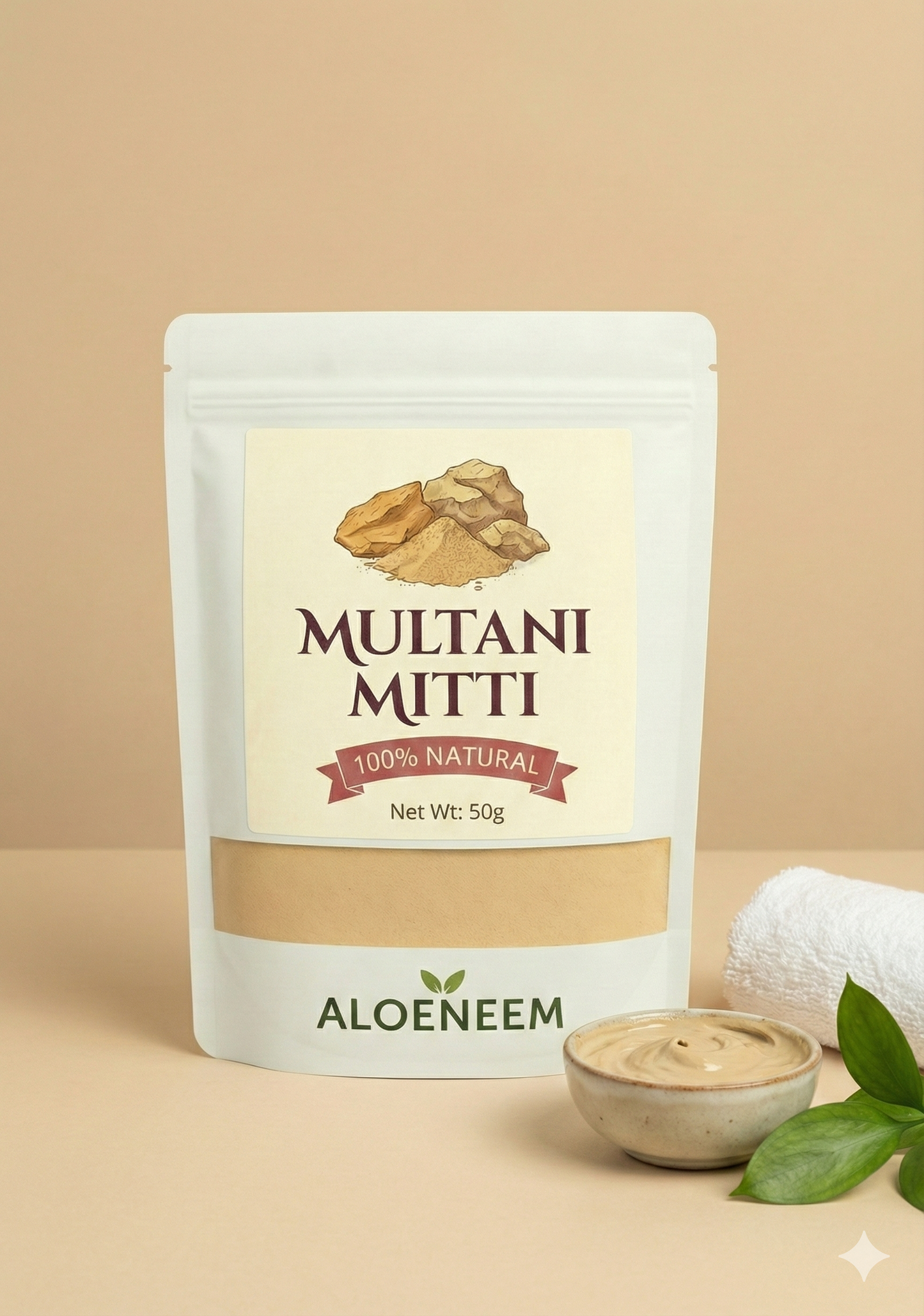 Aloeneem Multani Mitti (Fuller’s Earth) – 100% Pure (100g) | Oil Control • Tan Removal • Deep Cleansing